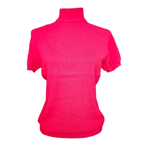 The Work Connection vintage red knit blouse sweater wool mock-neck short sleeveM - Picture 1 of 15